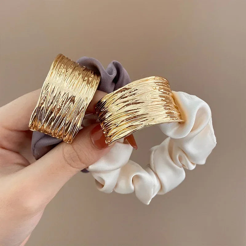 Korean Metal Satin Large Intestine Ring Women Rubber Bands Hair Ties