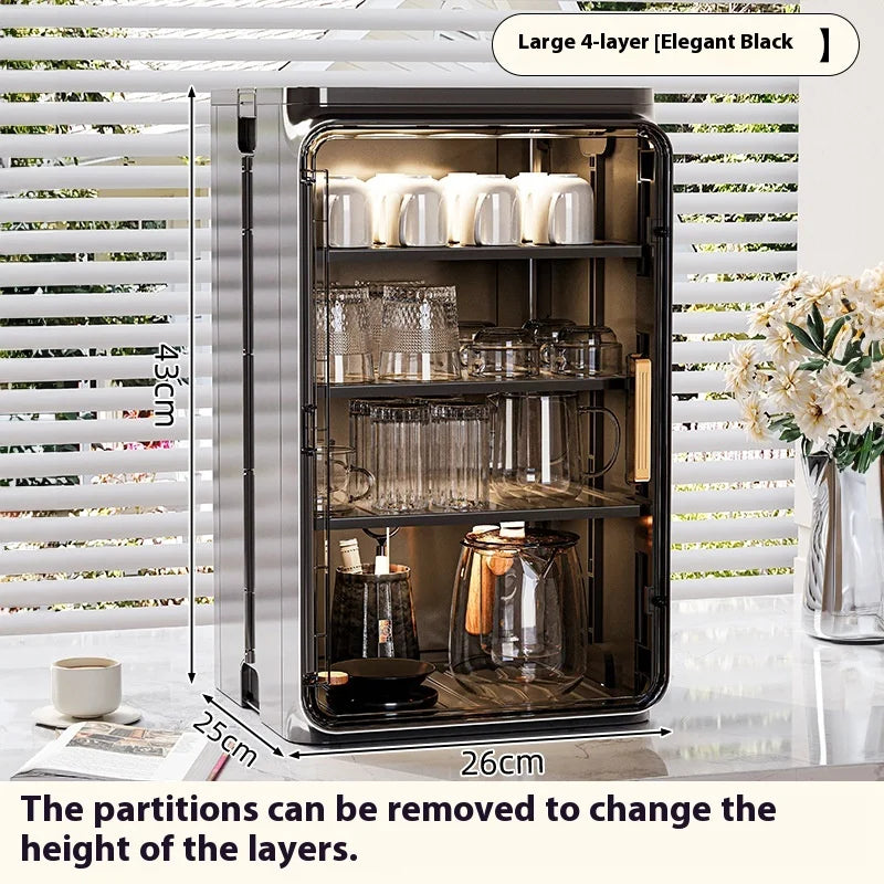 Premium Dustproof Cup Holder Organizer - Desktop Tea/Coffee Mug Rack with Drainage for Cups, Glasses & Teaware Storage Peaceful Pleasures Health and Wellness L Black
