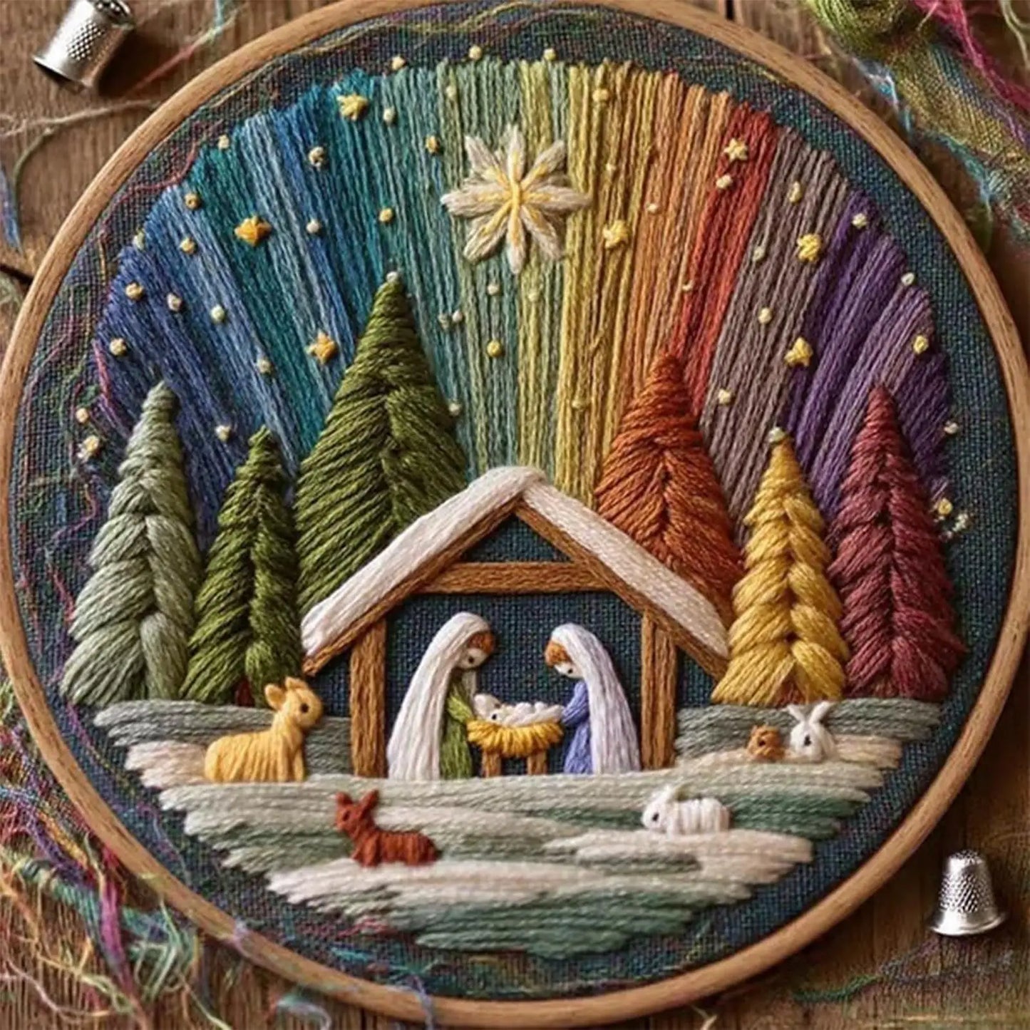 Christmas Embroidery Kit Christmas Nativity Scene Needlework Stamped Embroidery Beginners Kit For Women Girls Festival Halloween Peaceful Pleasures Health and Wellness