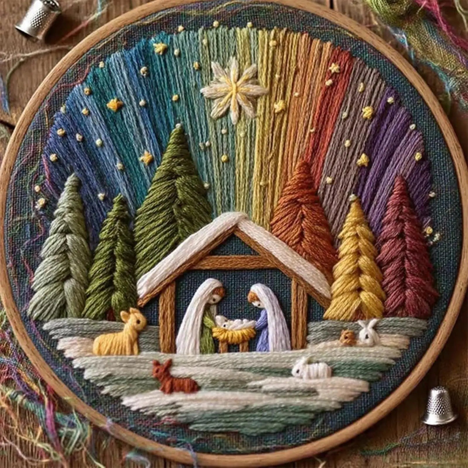 Christmas Embroidery Kit Christmas Nativity Scene Needlework Stamped Embroidery Beginners Kit For Women Girls Festival Halloween Peaceful Pleasures Health and Wellness