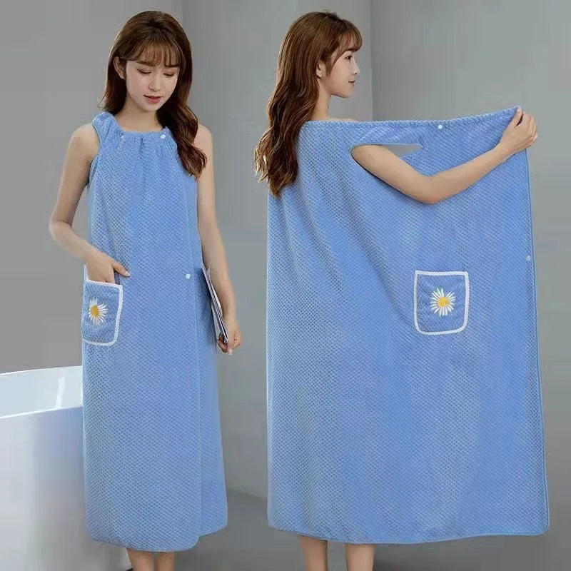 Women's Wearable Bath Towel Wrap – Quick-Dry Cotton Bathrobe