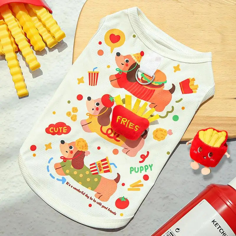 Burger Cartoon Pet Vest | Summer Ice Silk Dog & Cat Shirt