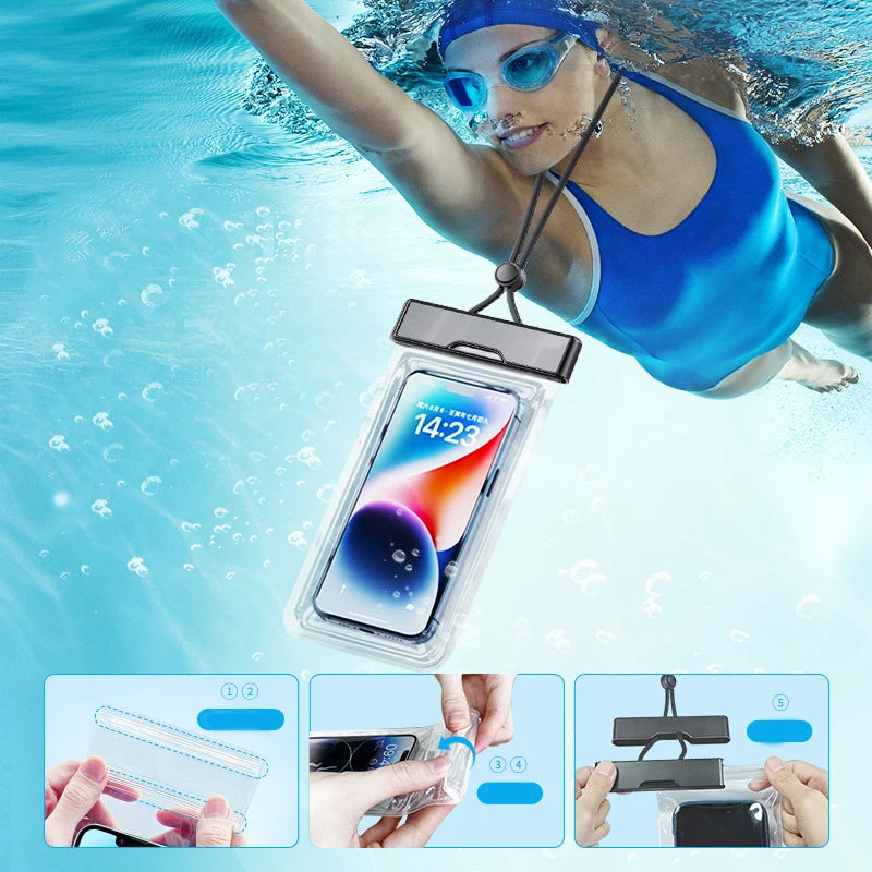Swimming Phone Waterproof Bag Touch Screen Swimming Hot Spring Rafting Diving Suit Lanyard Neck Strap Sealed Transparent Bag Peaceful Pleasures Health and Wellness