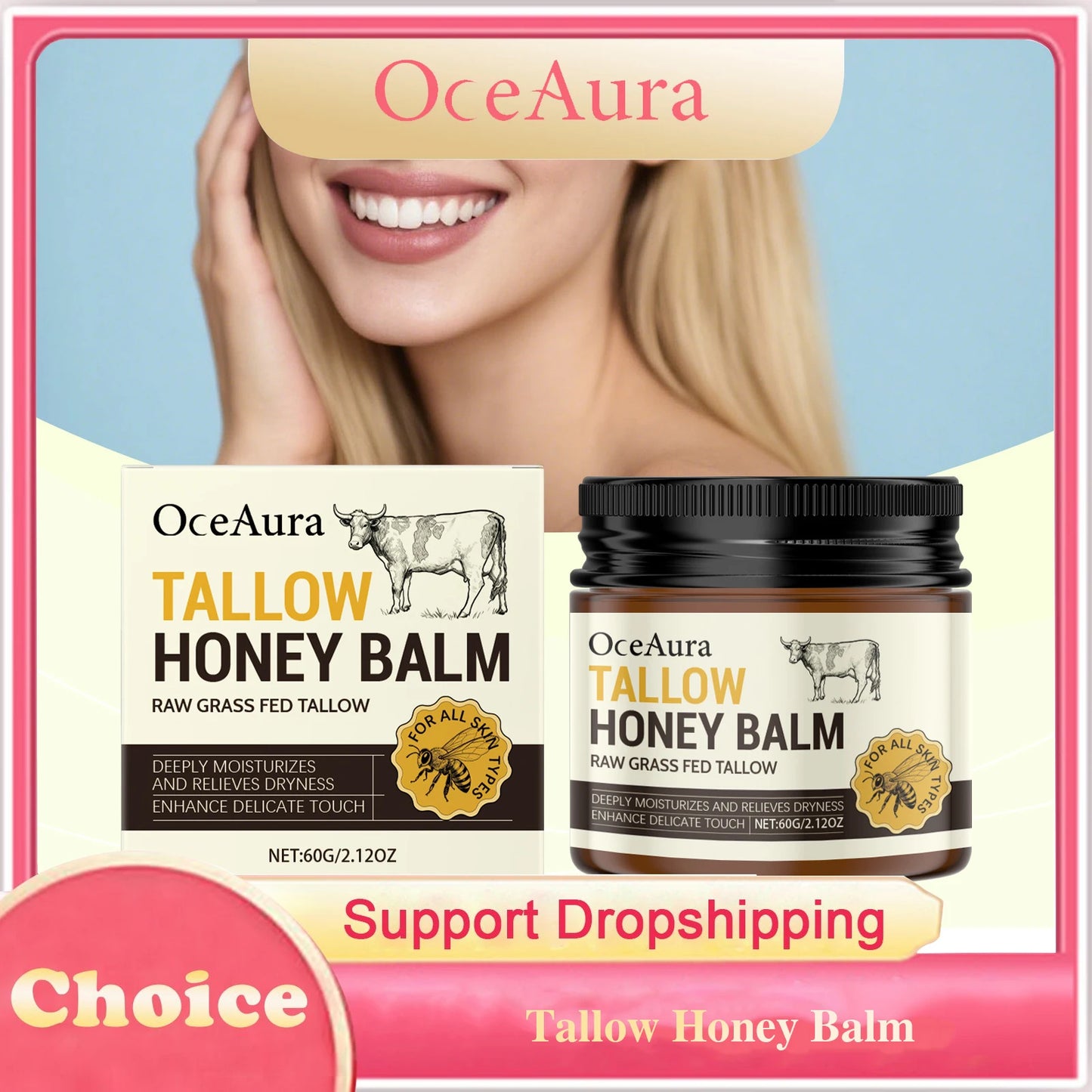 OceAura Grass Fed Tallow Honey Balm | Skin Repair Moisturizer