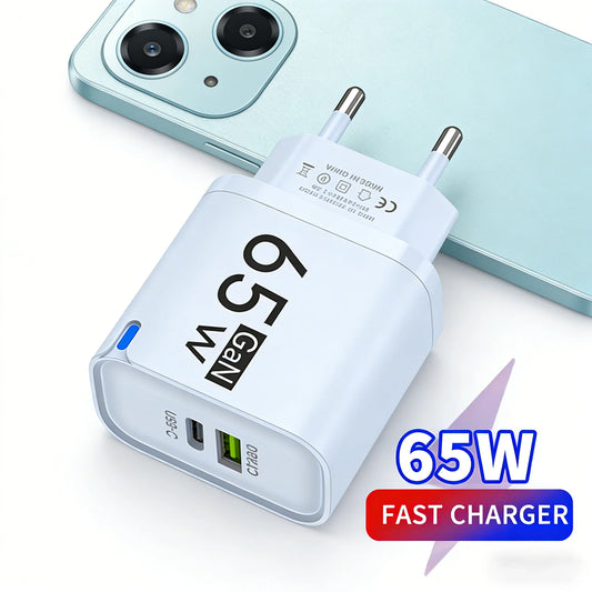 65W GaN USB-C Fast Charger PD QC3.0 | iPhone & Android GaN Wall Charger Peaceful Pleasures Health and Wellness