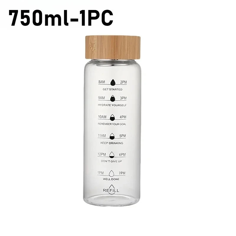 Borosilicate Glass Water Bottle | Bamboo Lid & Time Marker