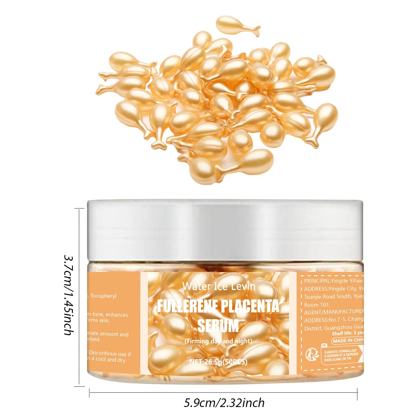 Fullerene Collagen Essence Capsules | Hyaluronic Acid Face Serum 50ct