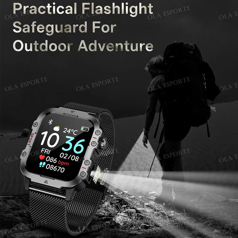 2026 Outdoors Durable Men Sports Smart Watch 1400mAh Battery LED Flashlight Waterproof Bluetooth Call Military Smartwatchs HW12 Peaceful Pleasures Health and Wellness