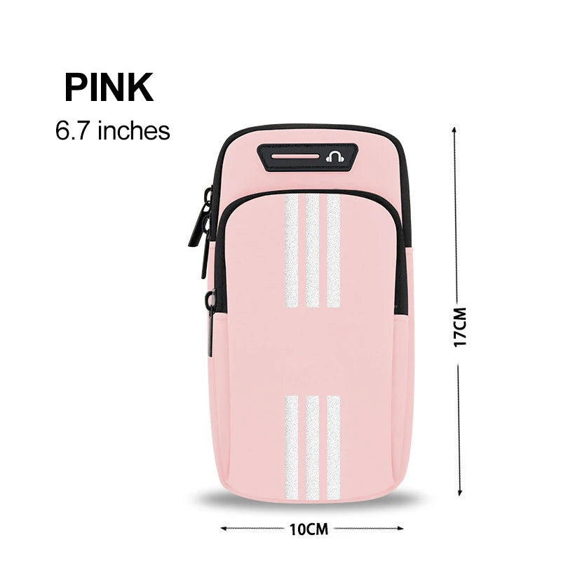 Sports Bag For Mobile Phone Armband For Jogging Cell Phone Accessories Woman mp3/mp4 Bags PU Hand Bag For Running Waterproof Peaceful Pleasures Health and Wellness Pink(6.7 inch)