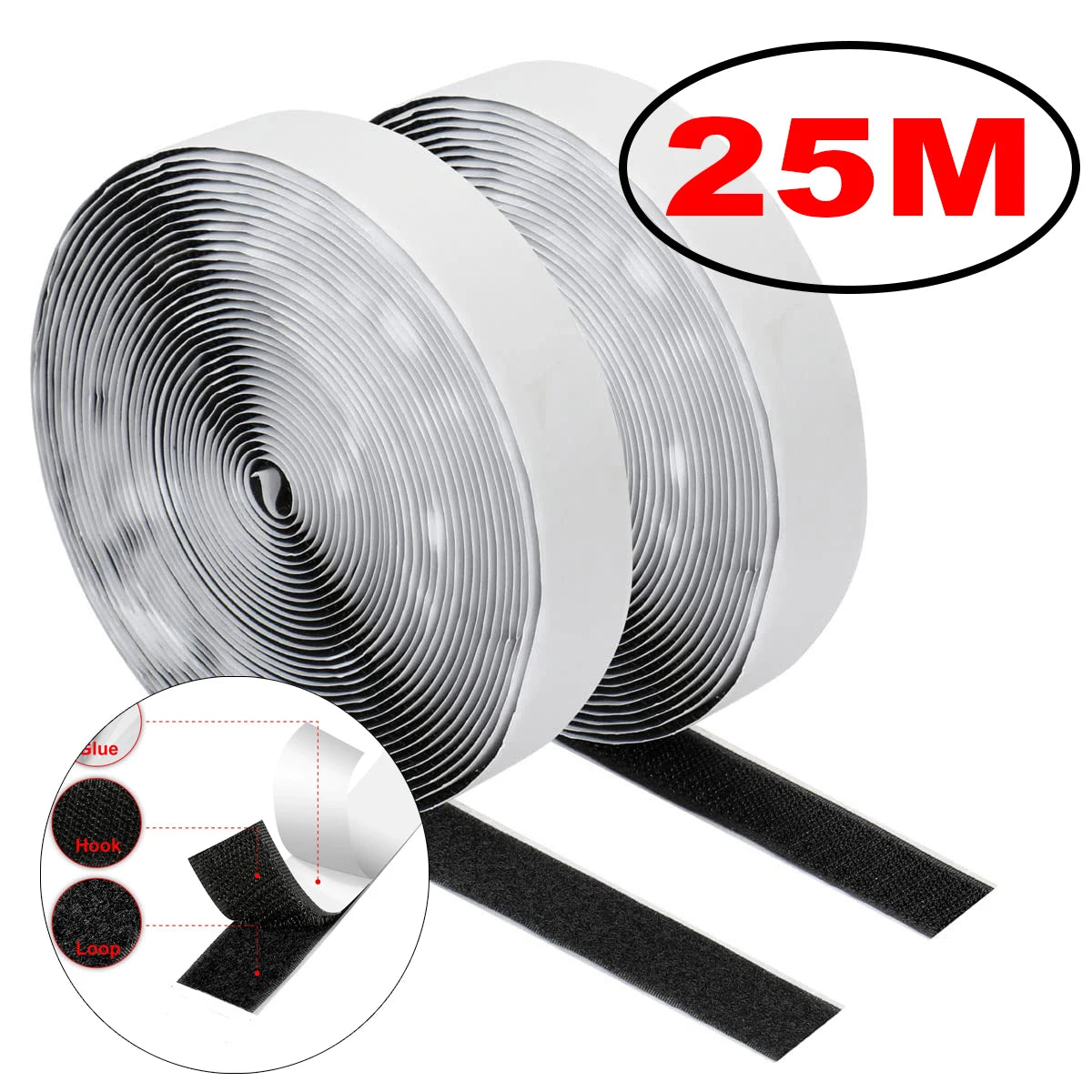 Self-Adhesive Hook & Loop Fastener Tape – 1M to 25M Rolls