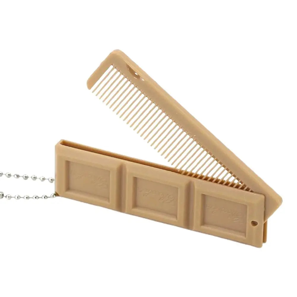 2-in-1 Chocolate Folding Comb with Mirror | Travel Hair Comb