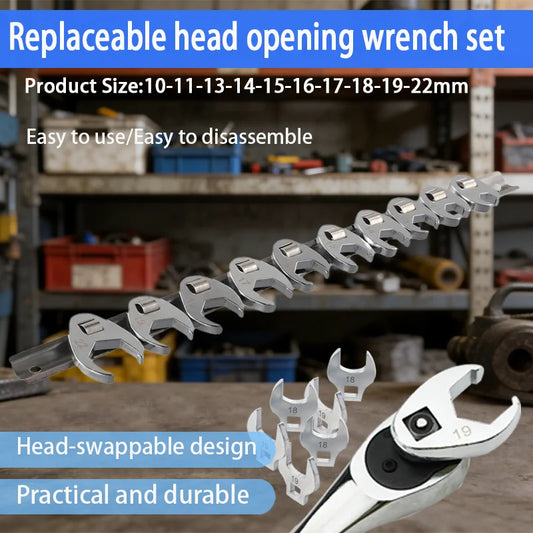 10-22mm Metric Nut Wrench Tool Kit 3/8-inch Interchangeable Head Open End L-type Combination Ratchet Wrench Suitable Household T Peaceful Pleasures Health and Wellness