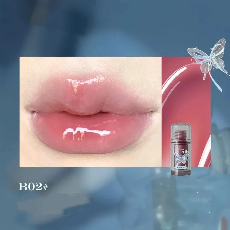 FLORTTE Butterfly Mirror Lip Gloss – Jelly Tint & Plumping Glaze