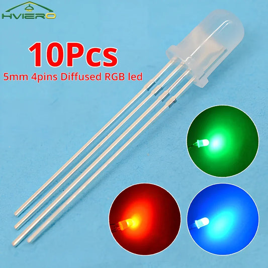 10PCS 5mm RGB Diffused LED Diodes – Common Cathode 4-Pin RGB LED Diodes Oasis Select