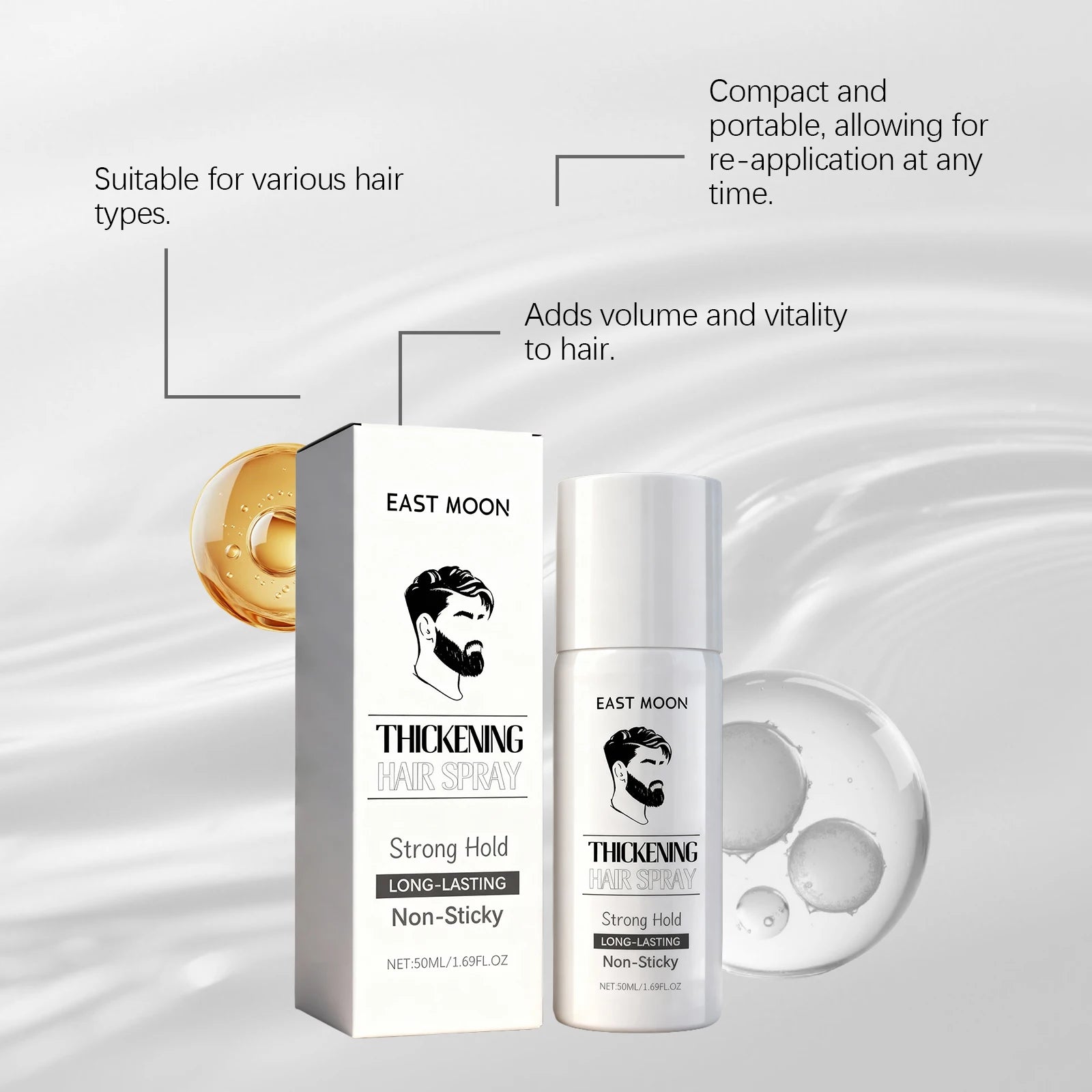 East Moon Men's Volumizing Hair Setting Spray 50ml Hair Styling Spray Peaceful Pleasures Health and Wellness