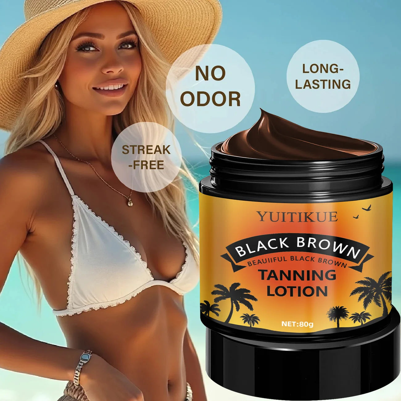YUITIKUE Black Brown Tanning Lotion - Sunless Tanner, Fast Natural Color, Moisturizing & No Streaks, Odor Free & Long Lasting Peaceful Pleasures Health and Wellness