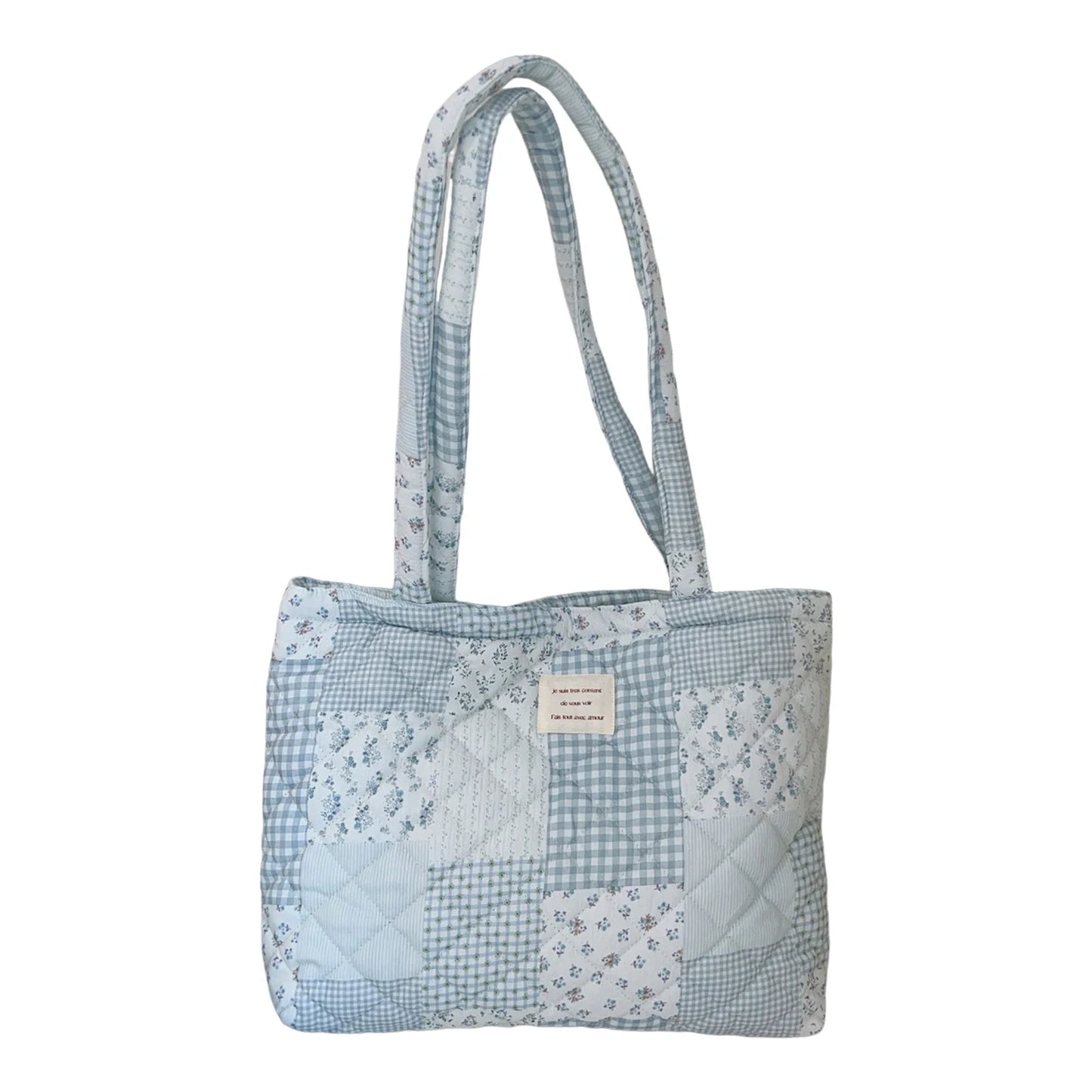 French Floral Quilted Tote Bag for Women Large Capacity Shoulder Handbag with Cotton Li-ning Stylish Mommy and Book Bag Peaceful Pleasures Health and Wellness 4