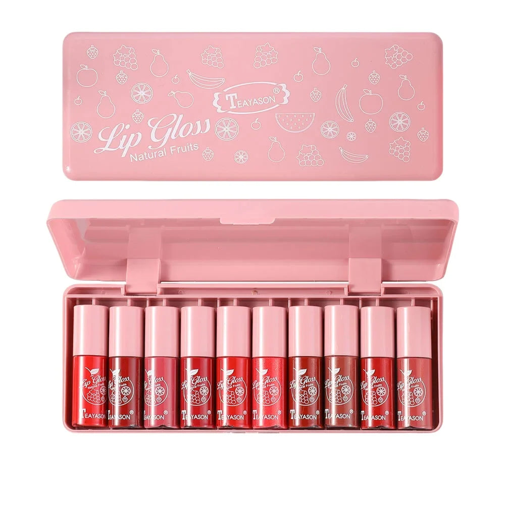 TEAYASON 10-Color Velvet Matte Lip Gloss Set – Waterproof