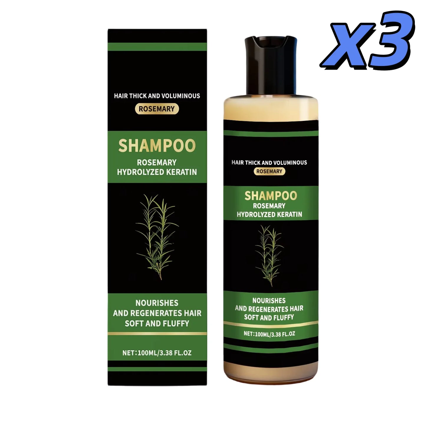 Rosemary Hair Shampoo Thickening Strengthening Thinning Hair Soothes Scalp Oil Control Nourishes Anti Loss Hair Growth Hair Care Peaceful Pleasures Health and Wellness 3 x 100ml boxed