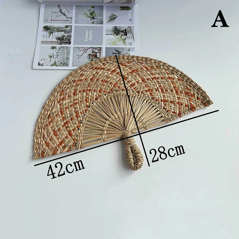 Handwoven Straw Fan – Semi-Circular Decorative Summer Fan