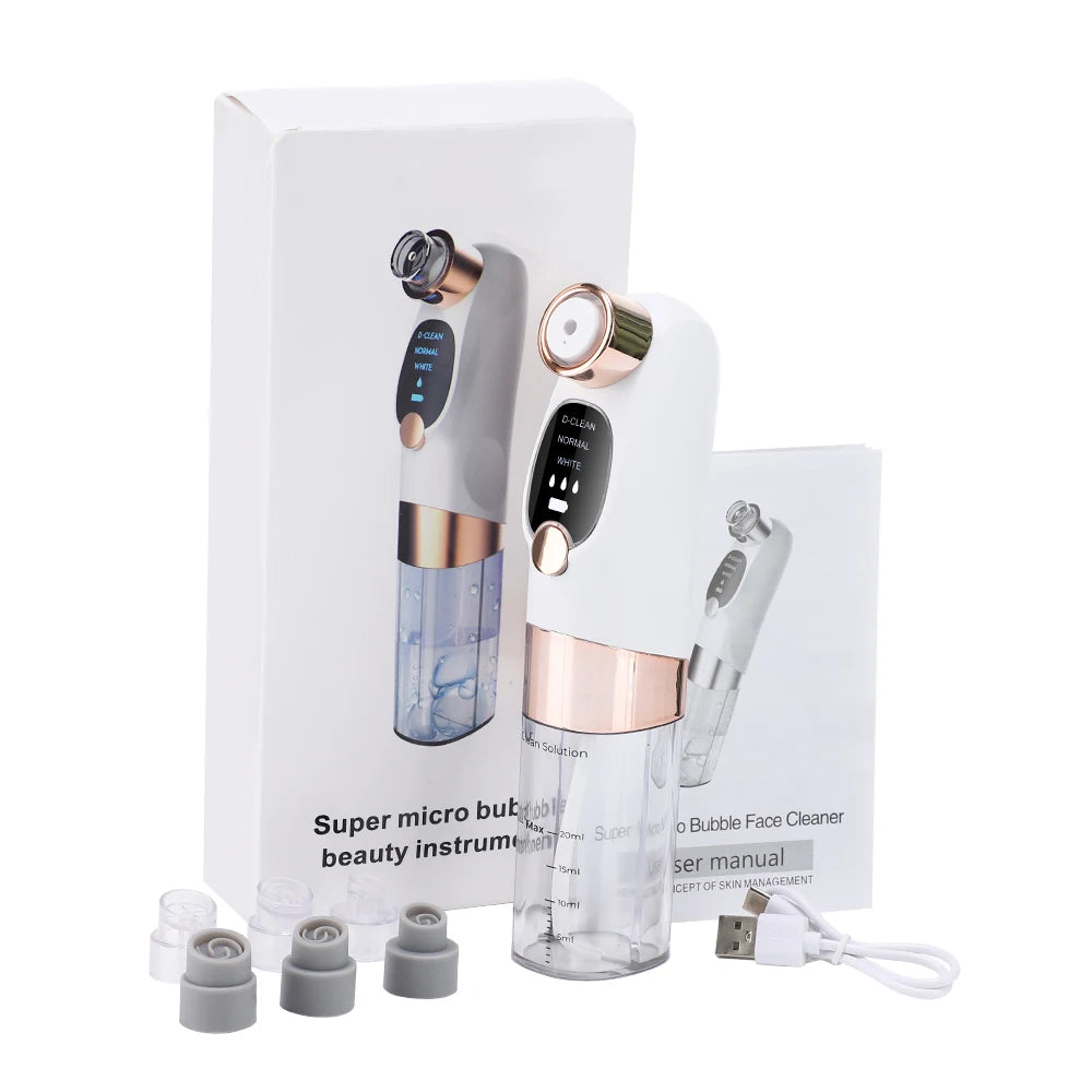 Small Bubble Blackhead Remover Pore Vacuum Face Cleaner Black Head Extractor Skincare Pimple Removal With 6 Suction Heads Peaceful Pleasures Health and Wellness WHITE
