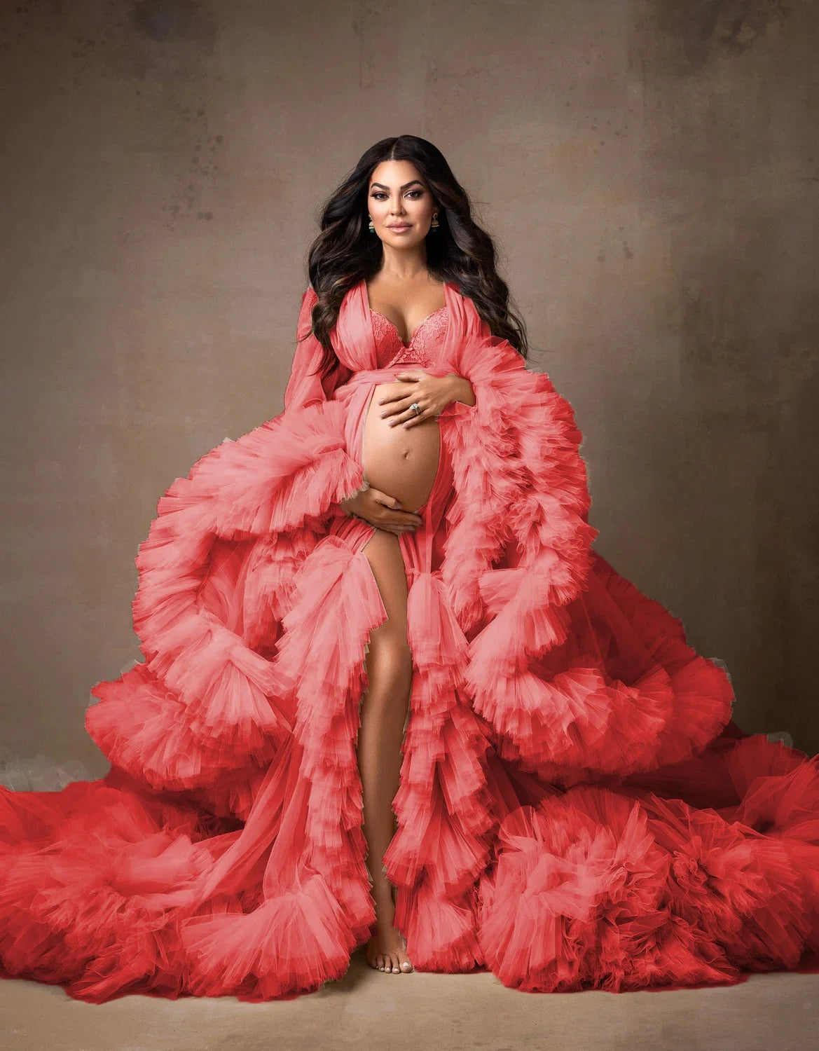 Puffy Ruffled Tulle Maternity Dress Women Robes for Photoshoot Extra Fluffy Baby shower Photographie de vêtements de maternité Peaceful Pleasures Health and Wellness red US10 China Mainland