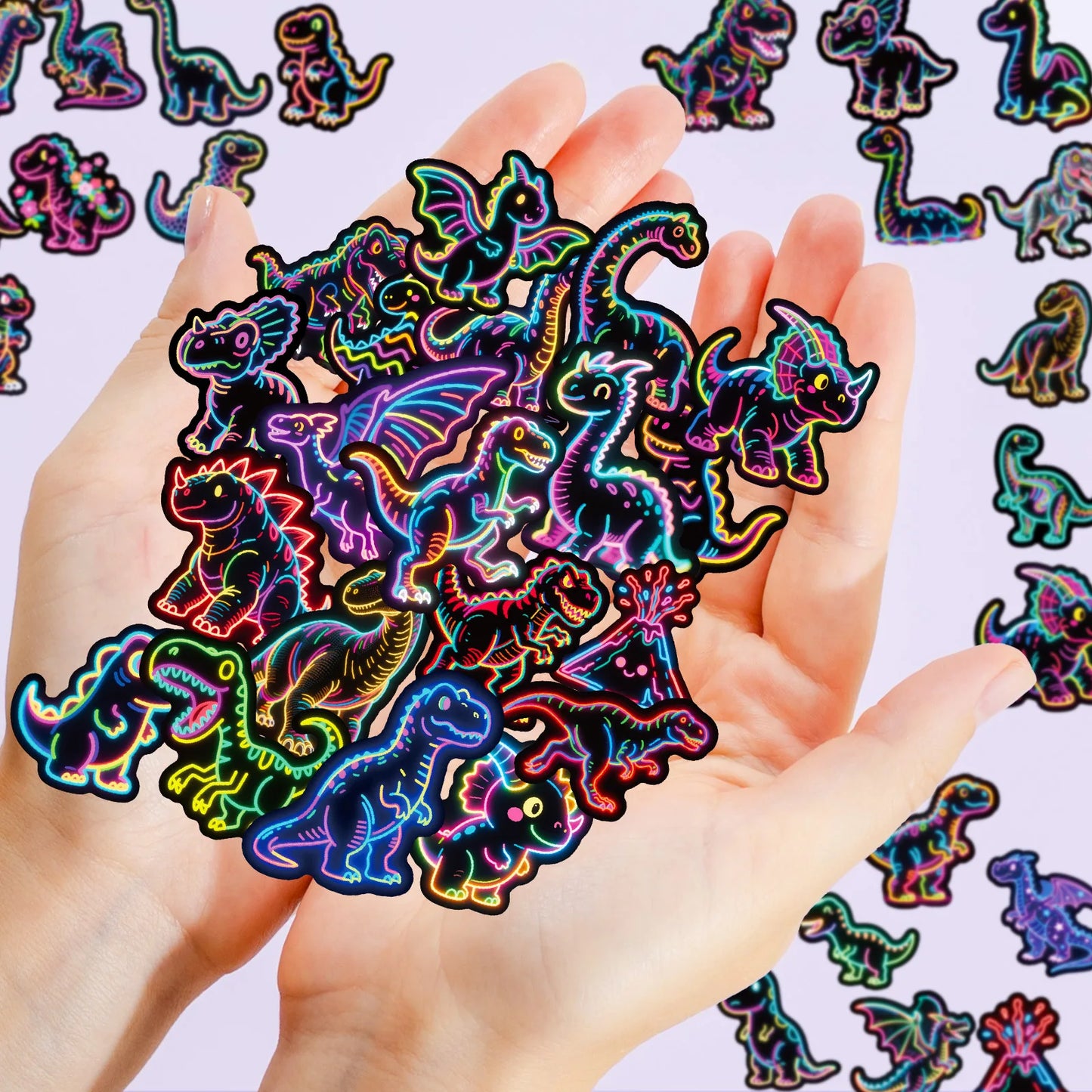 Neon Dinosaur Black Border Glow-in-the-dark Graffiti Stickers