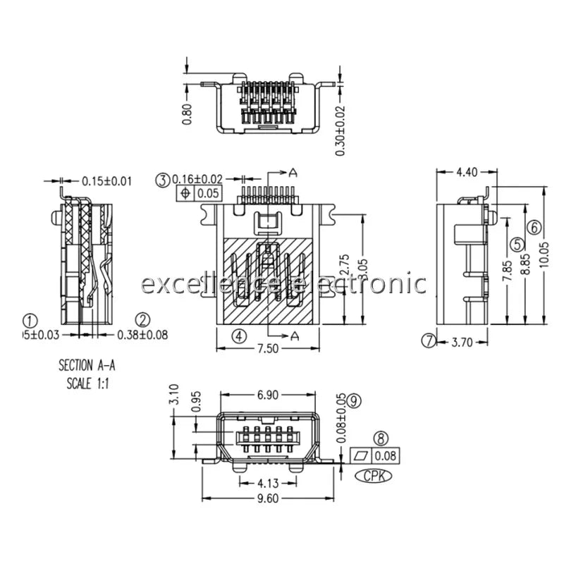 10Pcs Female Mini USB Type B 10 Pin SMT SMD Mount Jack Connector Port Flat Mouth Peaceful Pleasures Health and Wellness