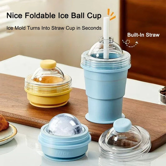 Food-Grade Silicone Foldable Ice Ball Cup 2 in 1 Ice Mold and Water Bottle BPA-Free Portable Travel Tumbler for Outdoor Camping Peaceful Pleasures Health and Wellness