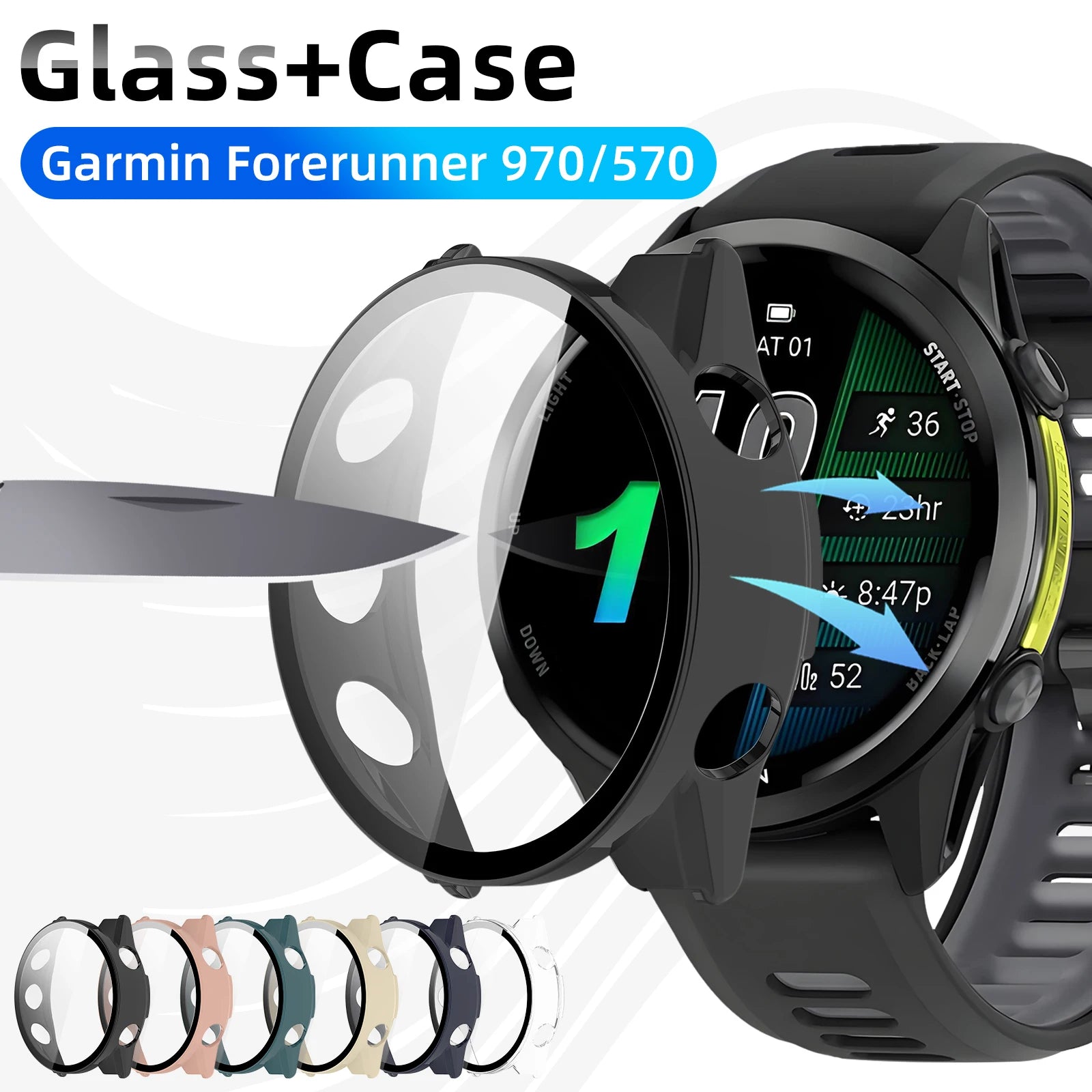 Garmin Forerunner 970 570 Tempered Glass Screen Protector & Case Peaceful Pleasures Health and Wellness