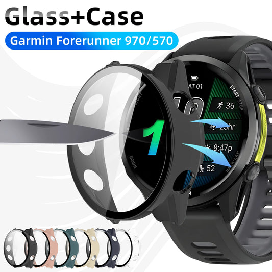 Garmin Forerunner 970 570 Tempered Glass Screen Protector & Case Peaceful Pleasures Health and Wellness
