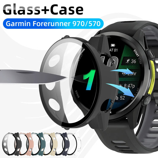 Garmin Forerunner 970 570 Tempered Glass & PC Bumper Case Watch Screen Protector Oasis Select