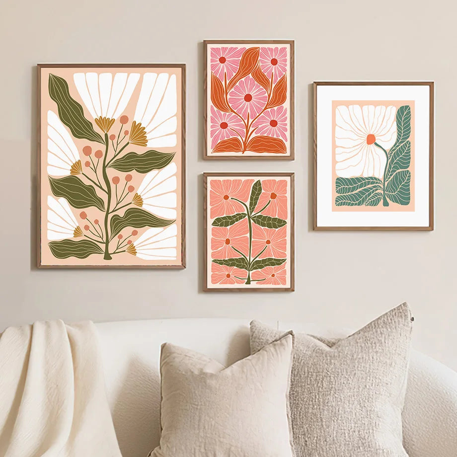 Nordic Floral Canvas Wall Art | Colorful Anemone Flower Print