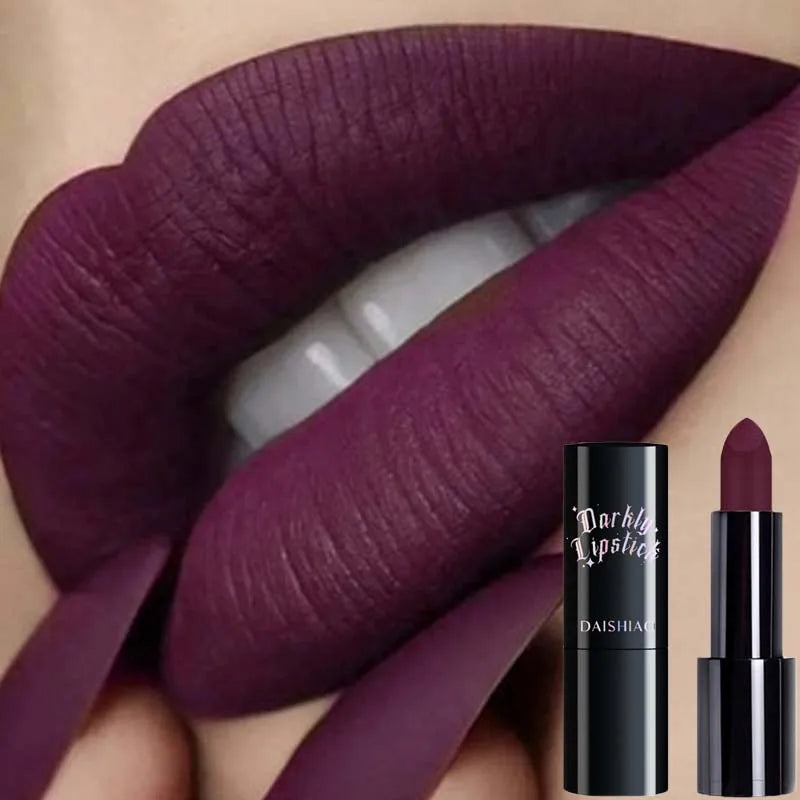 Halloween Matte Lipstick – Waterproof Black & Dark Purple