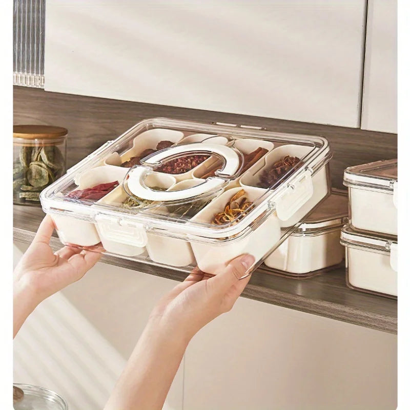 Divided Rotating Serving Tray with Lid | Clear Snackle Box