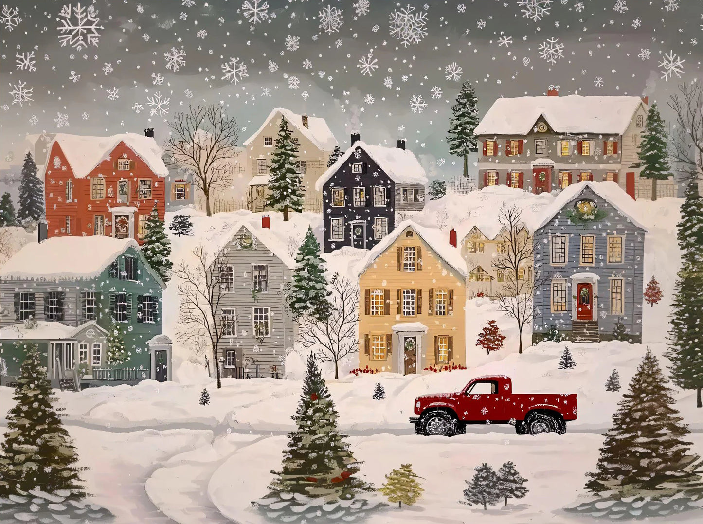 Vintage Christmas Train Holiday Winter Snow Farmhouse Town Village Poster Print Canvas Painting for Living Room Home Decor Peaceful Pleasures Health and Wellness 6 20x30cm Unframed
