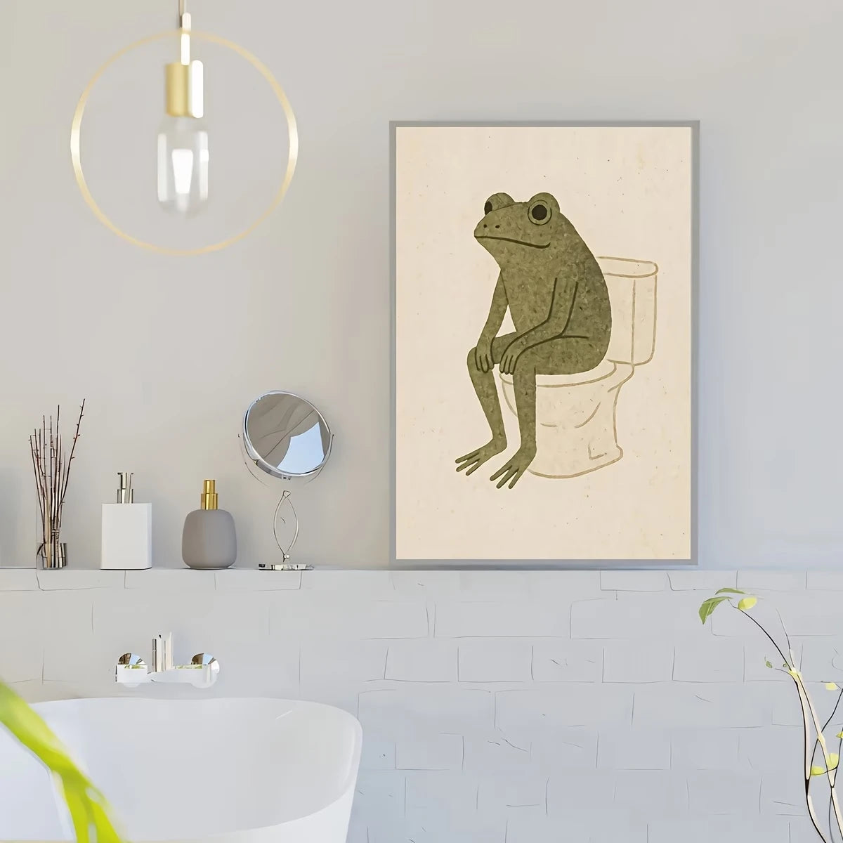Retro There Is A Frog On The Toilet Funny Wall Art Print Canvas Painting Poster Picture For Bedroom,Living Room Home Decor Peaceful Pleasures Health and Wellness