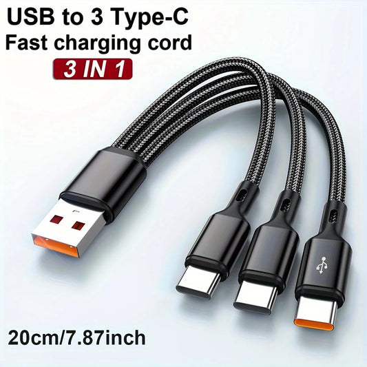3-in-1 USB to Triple USB-C Cable 100W 6A Fast Charge Multi USB-C Cable Peaceful Pleasures Health and Wellness