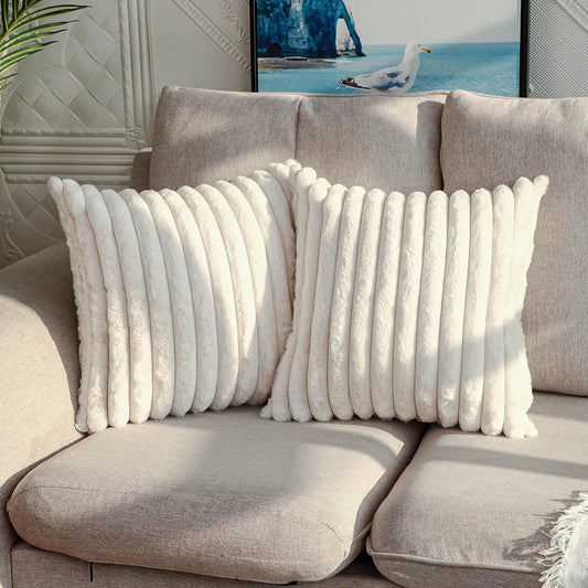 Faux Rabbit Fur Square Cushion Cover Big Thick Striped Super Soft Solid Color Pillow Cover 45x45cm Sofa Decor Cushion Cover Peaceful Pleasures Health and Wellness