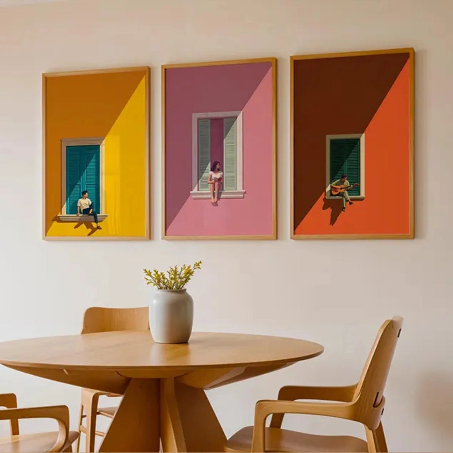 3pcs Modern Window Sill Triptych Wall Art Print Canvas Painting Poster Picture For Living Room,Bedroom Home Decor Peaceful Pleasures Health and Wellness