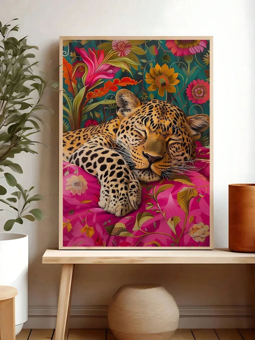 Retro Tiger & Leopard Canvas Wall Art | Unframed Exotic Print