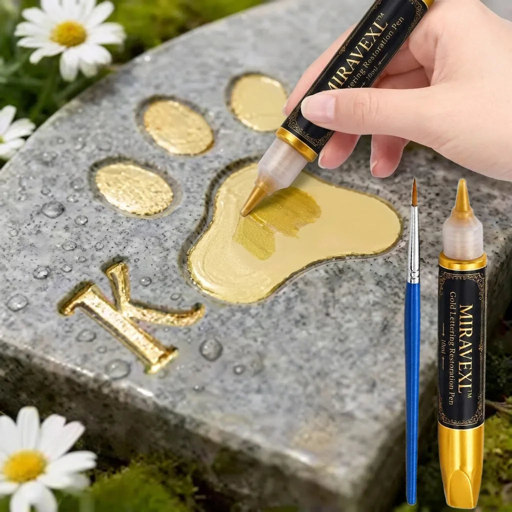 Gold Headstone Restoration Marker & Brush Set – 10ml