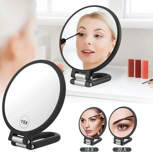 Double-Sided Magnifying Travel Mirror – 15x/20x/30x Handheld Foldable Makeup Mirror with 360° Rotating Handle Peaceful Pleasures Health and Wellness