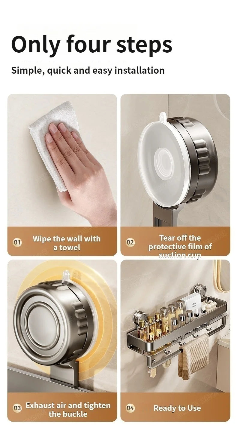 No-Drill Suction Cup Bathroom Shelf Wall Organizer Rack