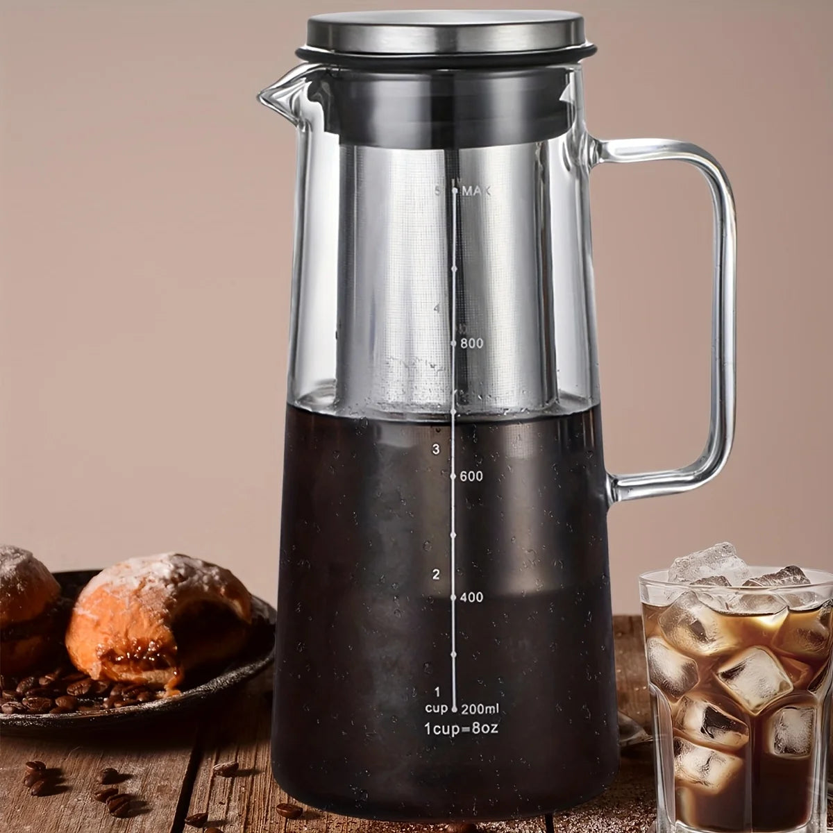 Airtight Cold Brew Iced Coffee Maker and Tea Infuser- 1.0L / 34oz Glass Carafe with Removable Stainless Steel Filter Peaceful Pleasures Health and Wellness