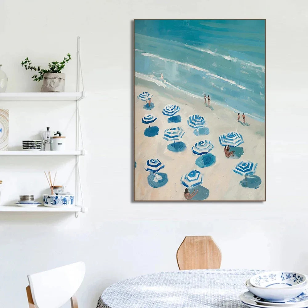 Blue Coastal Canvas Wall Art | Hydrangea Beach Seashell Print