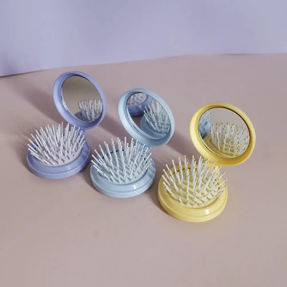 Folding Travel Hair Brush with Mirror – Compact Anti-Static Comb