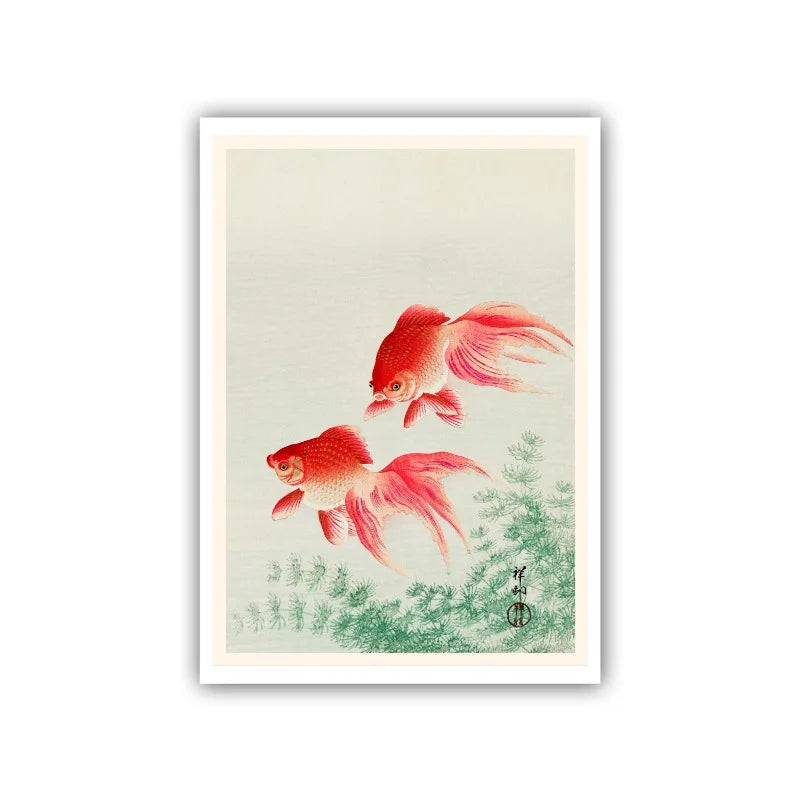 Ohara Koson Japanese Ukiyo Poster Vintage Goldfish Lotus Owl Peacock Geisha Canvas Painting Wall Art for Living Room Home Dec Peaceful Pleasures Health and Wellness 19 50x70cm Unframed