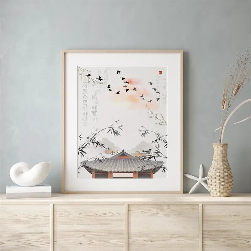 Korean Hanbok Traditional Canvas Wall Art | Vintage Asian Poster