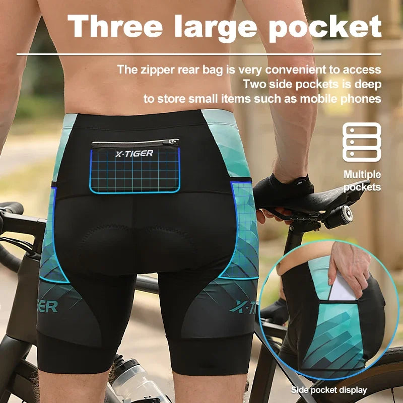 X-TIGER Men's Padded Cycling Shorts – Quick Dry & UV Protect